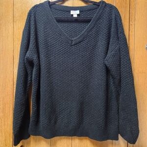 LuLaRoe Black V-Neck Sweater with Textured Knit